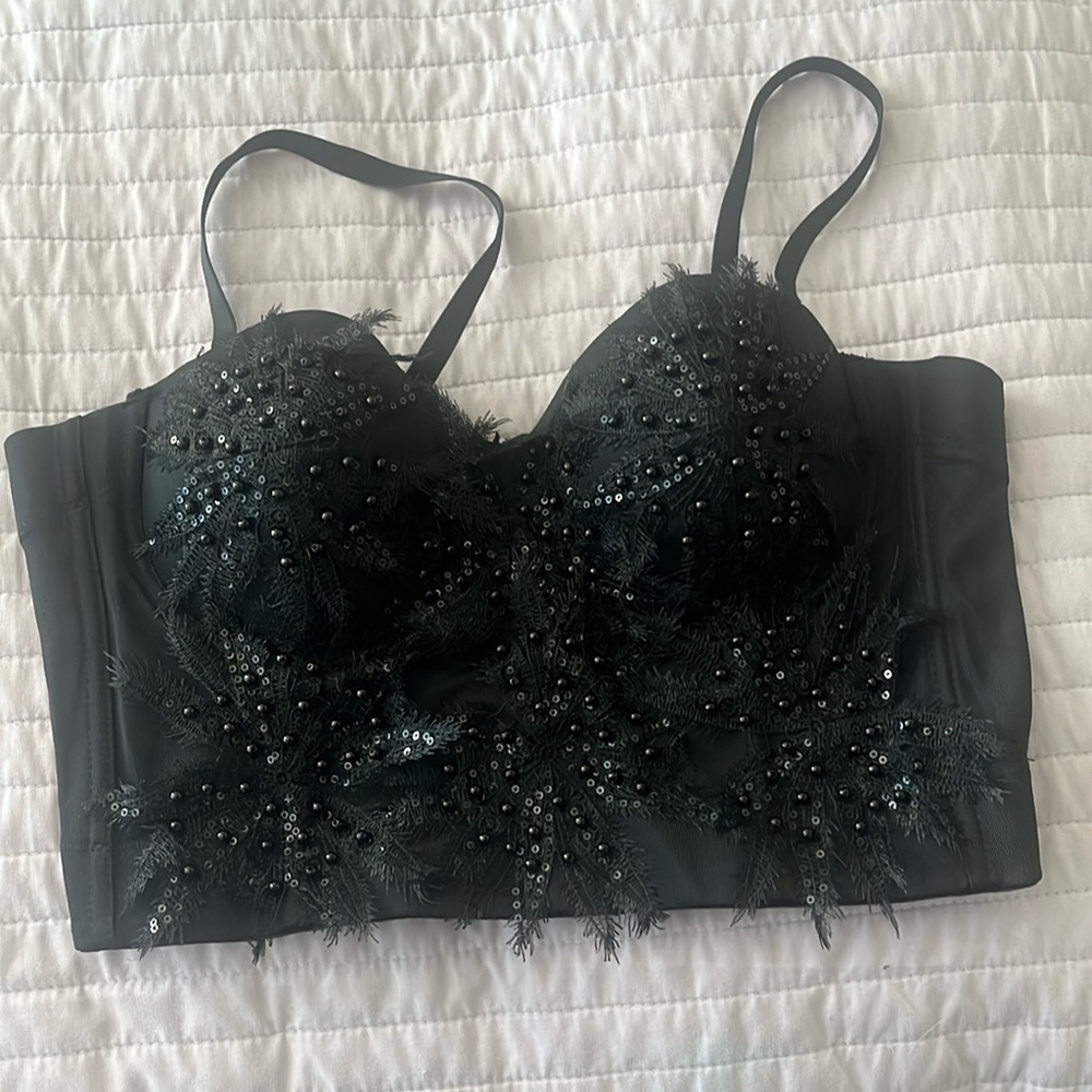 Black beaded crop top